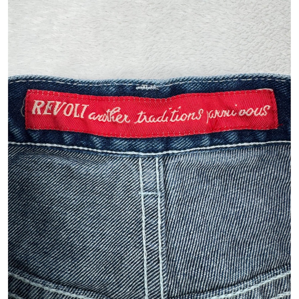 Revolt Vintage Floral Embroidered Scallop Hem Jeans Blue Wide Leg Plus Size 20 - Picture 4 of 6
